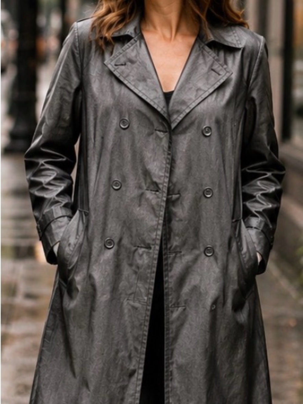 Jacob Women’s Large Charcoal Grey Coated Rain Trench Coat Double Breasted